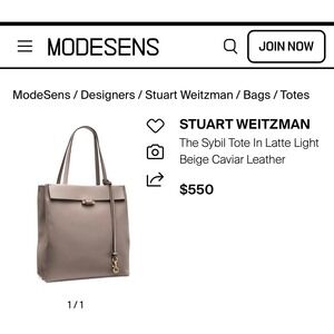Stuart Weitzman The Sybil Tote Bag Latte Light Beige Caviar Leather